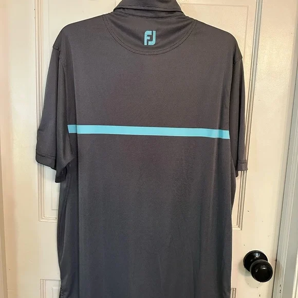 FOOTJOY GOLF ENGINEEREDNAILHEAD JACQUARD MENS POLO SHIRT BLACK, WHITE, & AQUA LG - Picture 3 of 11